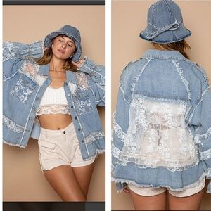 POL Denim Jacket with Lace Details